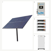 Off-grid solar kit with Sol-Ark 12K inverter, Pytes V5 batteries, battery cabinet, and solar panel mount kit for energy storage and power generation
